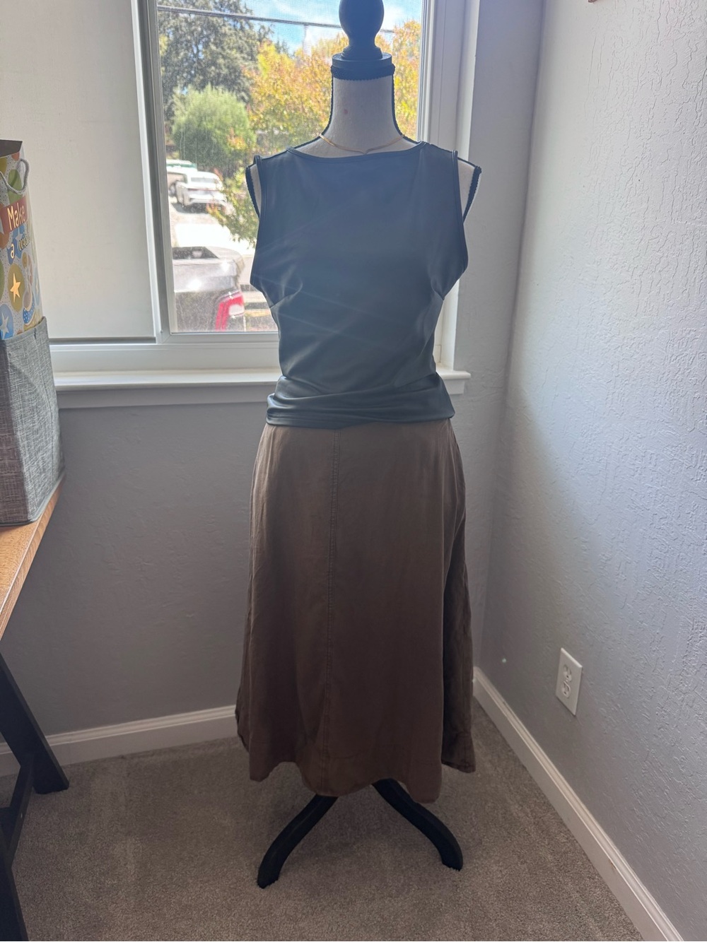 Zara A-Line Brown Linen Midi Women’s Skirt